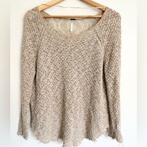 Free People Loose Knit Crochet Sweater Oatmeal Natural Tan Size Extra Small